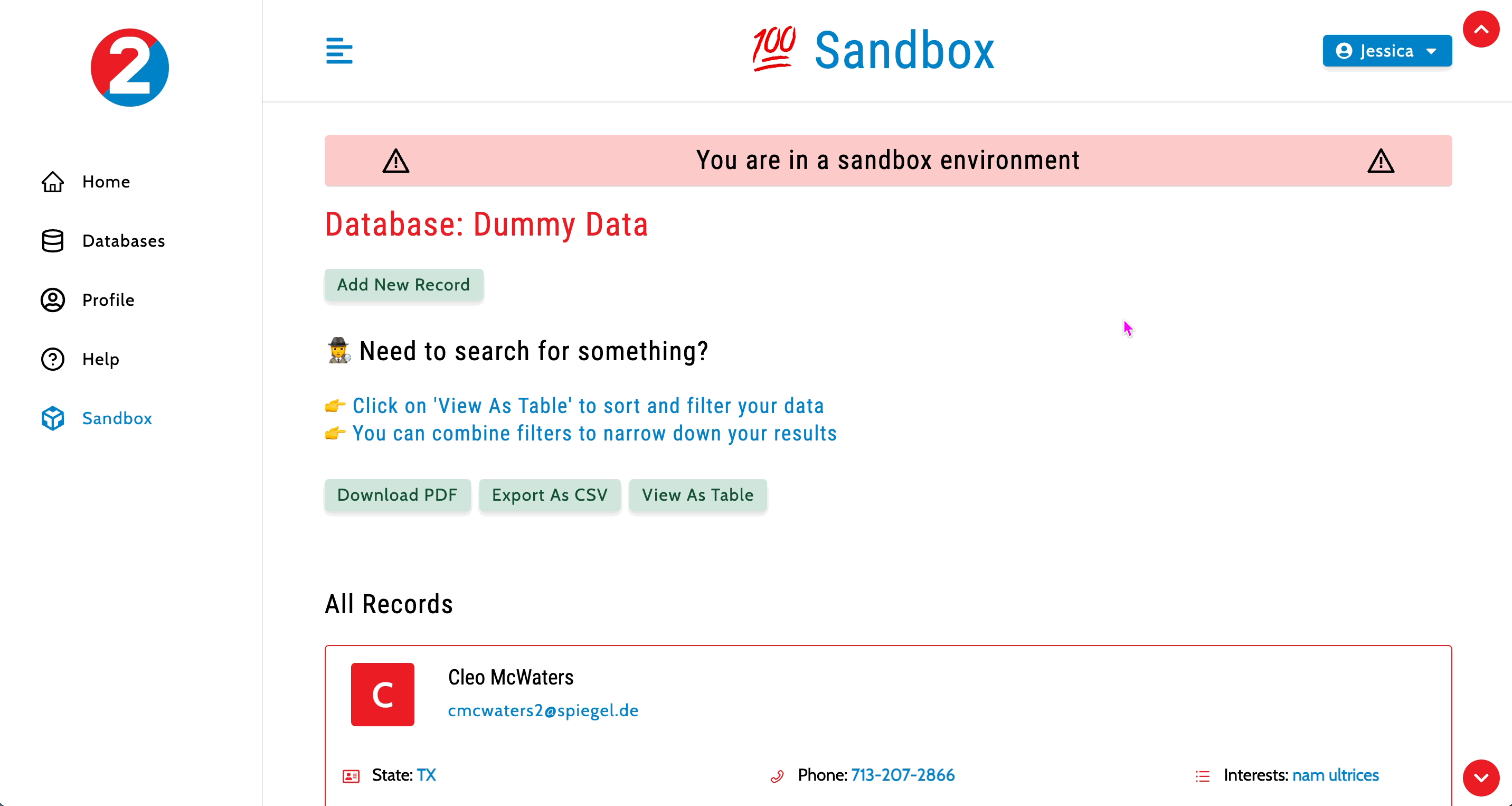 Screenshot of project: Database Application